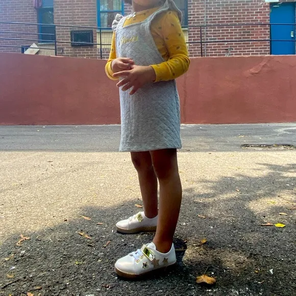 Toddler Girl Sneakers White/Gold Glitter Velcro Strap