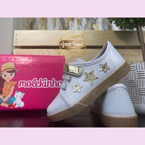 Toddler Girl Sneakers White/Gold Glitter Velcro Strap