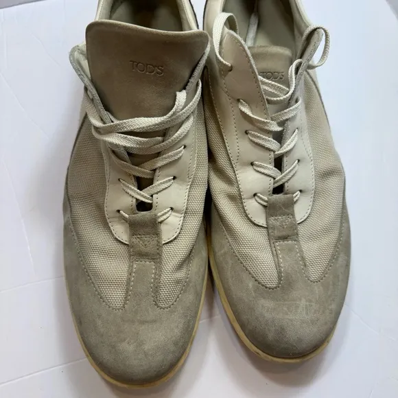 Tod’s Men’s Leather Sneakers Beige Brown Suede Mesh Size 12 Casual Shoes