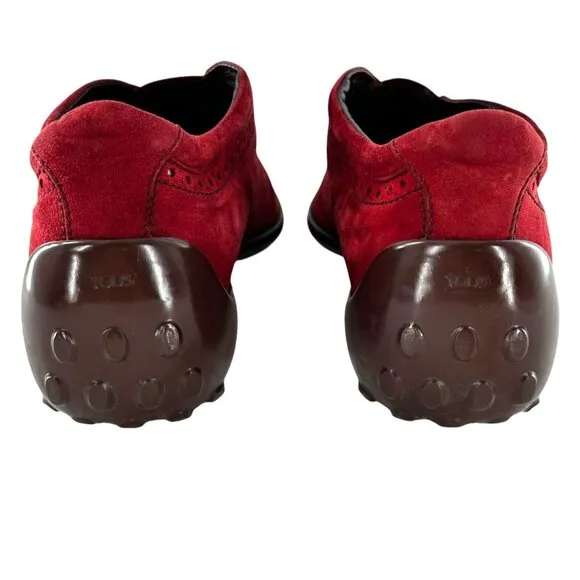 TOD'S Red Suede Driving Mocs Slip On Shoes Loafers Size 9 Flats