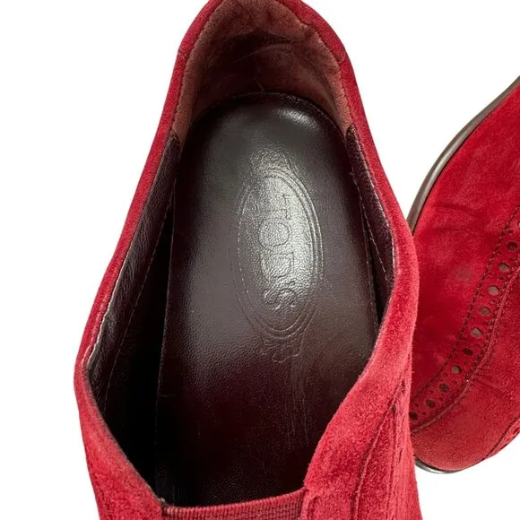 TOD'S Red Suede Driving Mocs Slip On Shoes Loafers Size 9 Flats