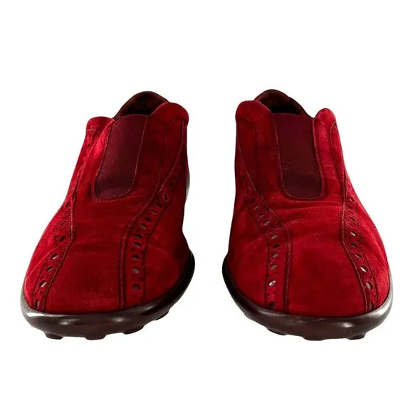 TOD'S Red Suede Driving Mocs Slip On Shoes Loafers Size 9 Flats