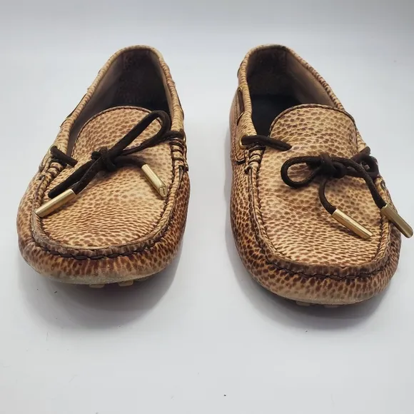 Tod's Tan Snakeskin Bow Loafers Boho