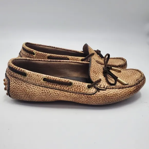 Tod's Tan Snakeskin Bow Loafers Boho