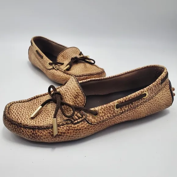 Tod's Tan Snakeskin Bow Loafers Boho