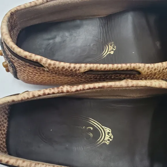 Tod's Tan Snakeskin Bow Loafers Boho