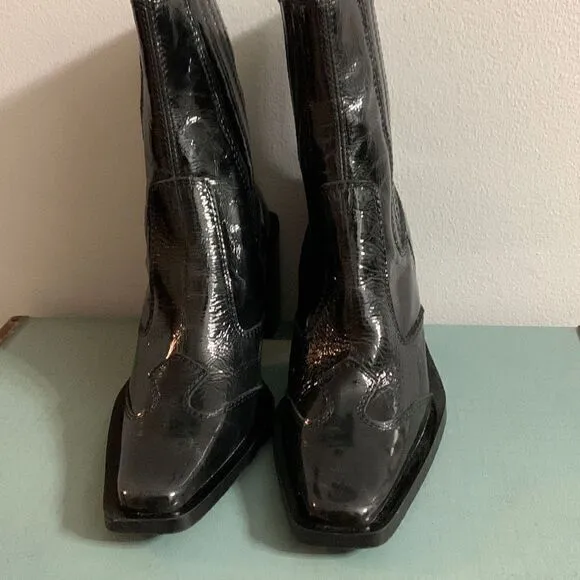Topshop boots Honduras Black Patent Leather Slip On Western Boots‎