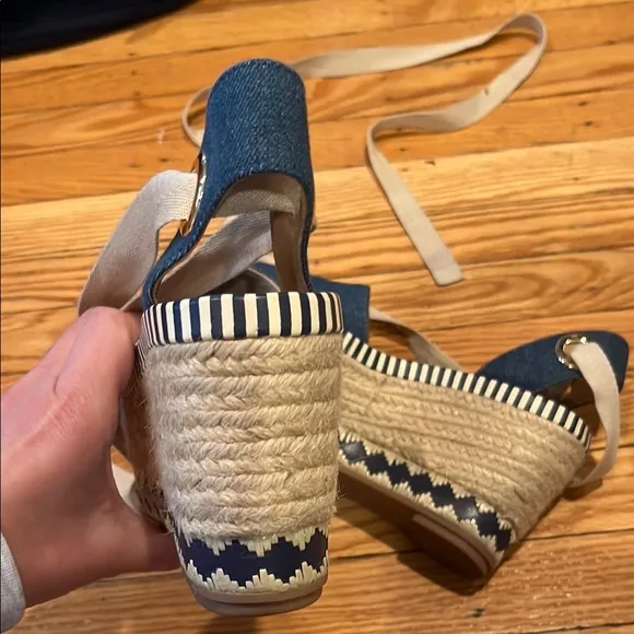 Tory Burch Blue and Cream Espadrille Platform Shoes