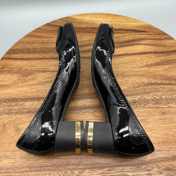 Tory Burch Heels Womens Size 6.5 M Black Patent Leather Gold Trim Shoes Comfort