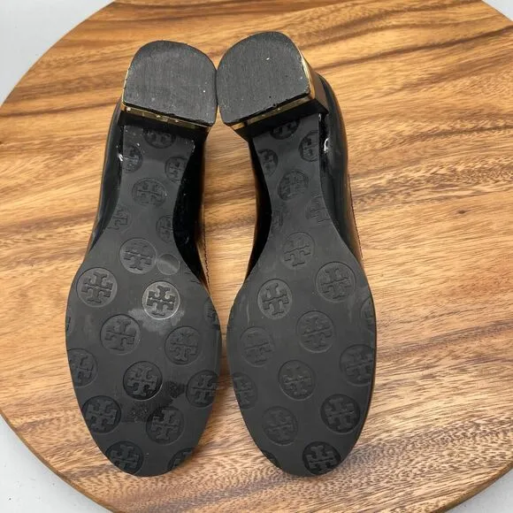 Tory Burch Heels Womens Size 6.5 M Black Patent Leather Gold Trim Shoes Comfort