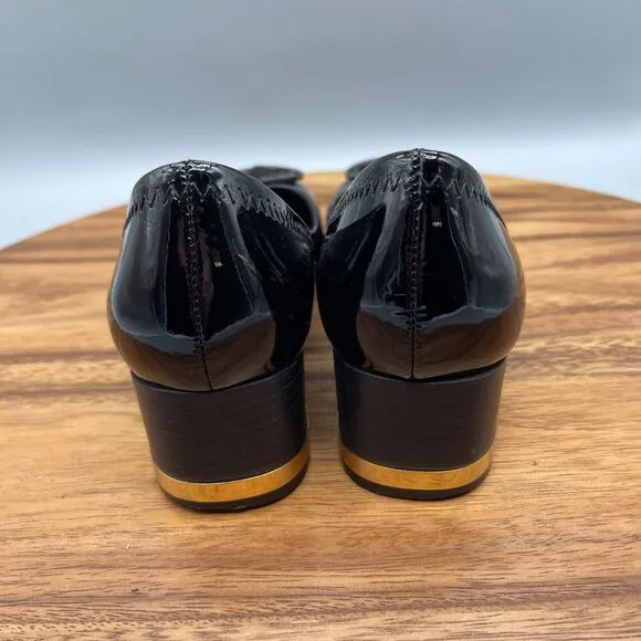 Tory Burch Heels Womens Size 6.5 M Black Patent Leather Gold Trim Shoes Comfort