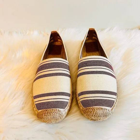 Tory Burch Striped Ivory, Plum, Tan Elastic Espadrilles Flats! ❤️