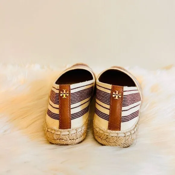 Tory Burch Striped Ivory, Plum, Tan Elastic Espadrilles Flats! ❤️