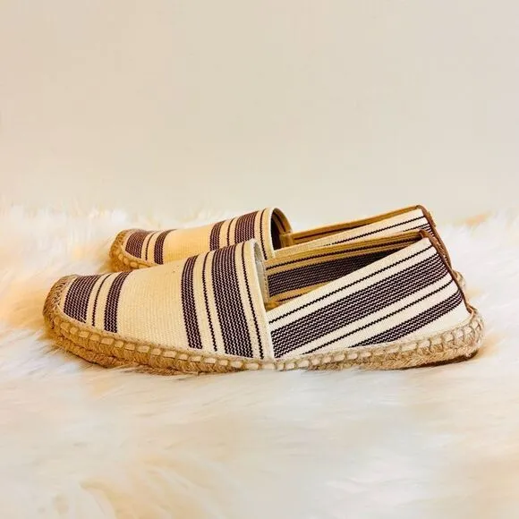 Tory Burch Striped Ivory, Plum, Tan Elastic Espadrilles Flats! ❤️