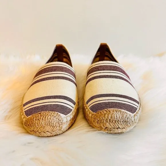 Tory Burch Striped Ivory, Plum, Tan Elastic Espadrilles Flats! ❤️