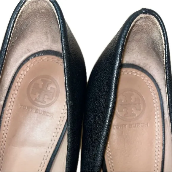 Tory Burch Women's Mini Miller Black Wedge Leather Logo Pump, Size 10M