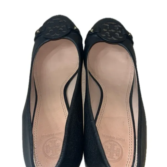 Tory Burch Women's Mini Miller Black Wedge Leather Logo Pump, Size 10M