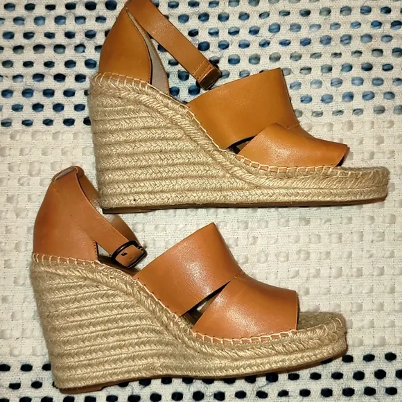 Treasure &amp; Bond wedges shoes 100% leather upper ankle strap sz 10 M