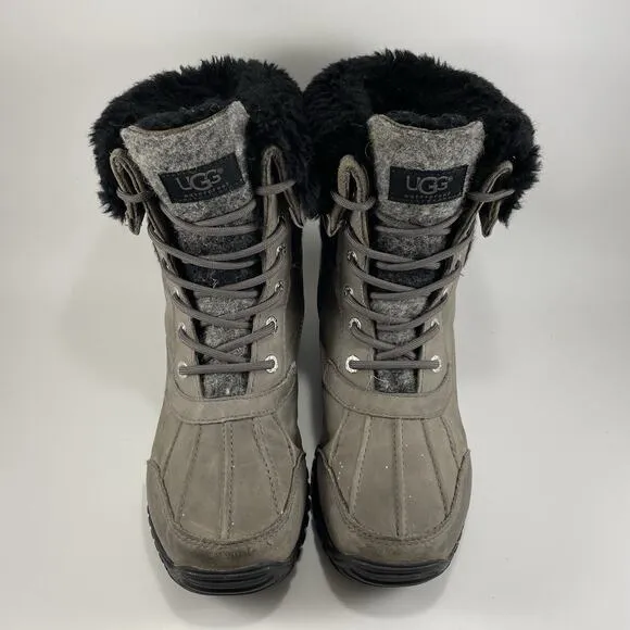 Ugg Adirondack II Snow Boots Womens Size 7.5 Charcoal Gray Leather Waterproof