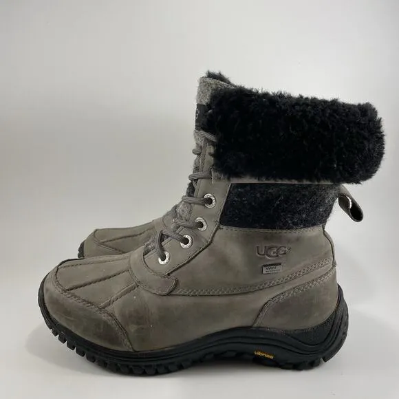 Ugg Adirondack II Snow Boots Womens Size 7.5 Charcoal Gray Leather Waterproof