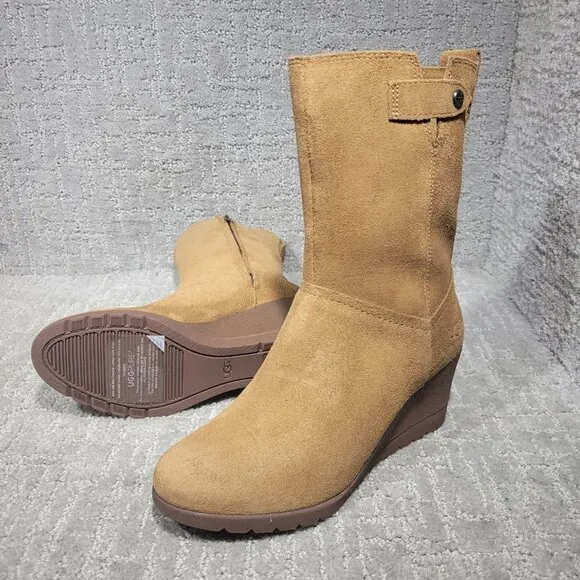 UGG Australia Potrero Women's Size 5.5 US Chestnut Suede Waterproof Wedge Boots