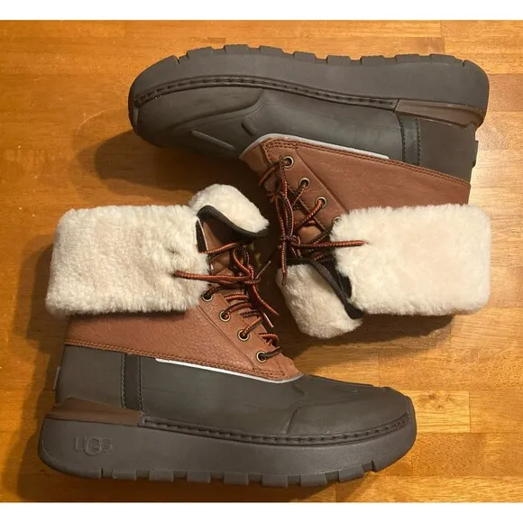 UGG City Butte Men Size 9.5 Waterproof Worchester Brown Leather Wool Boots New
