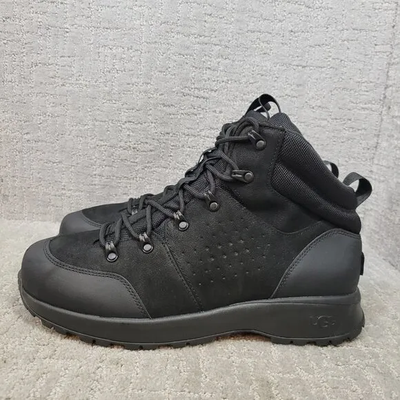 UGG Emmett Men's Size 12 US Black Leather Mid Nubuck Waterproof Boots 1112376