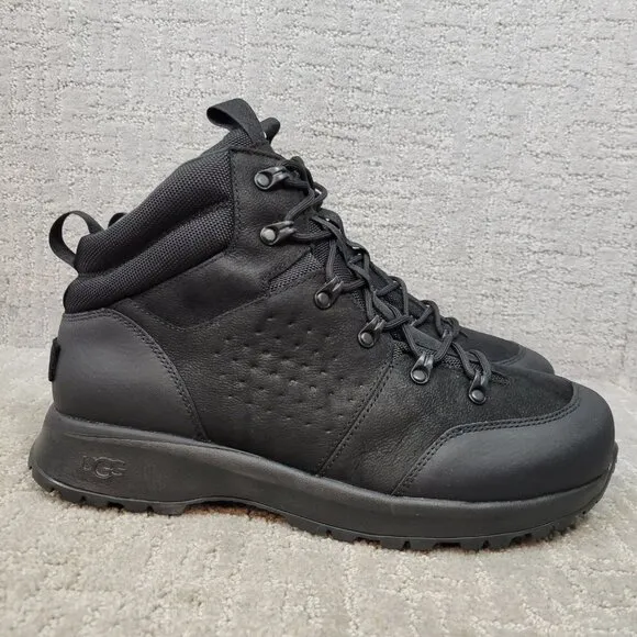 UGG Emmett Men's Size 12 US Black Leather Mid Nubuck Waterproof Boots 1112376