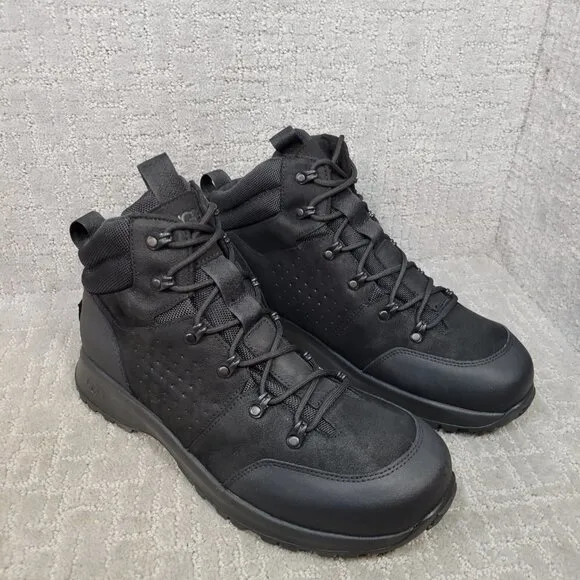 UGG Emmett Men's Size 12 US Black Leather Mid Nubuck Waterproof Boots 1112376