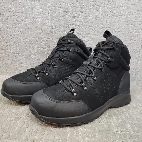 UGG Emmett Men's Size 12 US Black Leather Mid Nubuck Waterproof Boots 1112376