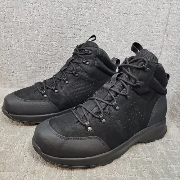 UGG Emmett Men's Size 12 US Black Leather Mid Nubuck Waterproof Boots 1112376