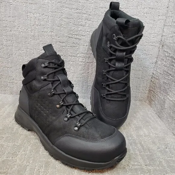 UGG Emmett Men's Size 12 US Black Leather Mid Nubuck Waterproof Boots 1112376