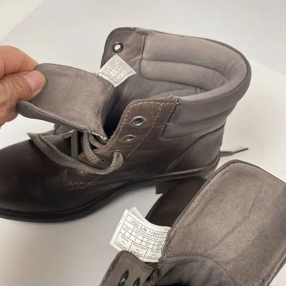 UGG Harrison Lace Thunder Cloud Leather Women’s Size 6 Waterproof Boots 1120777