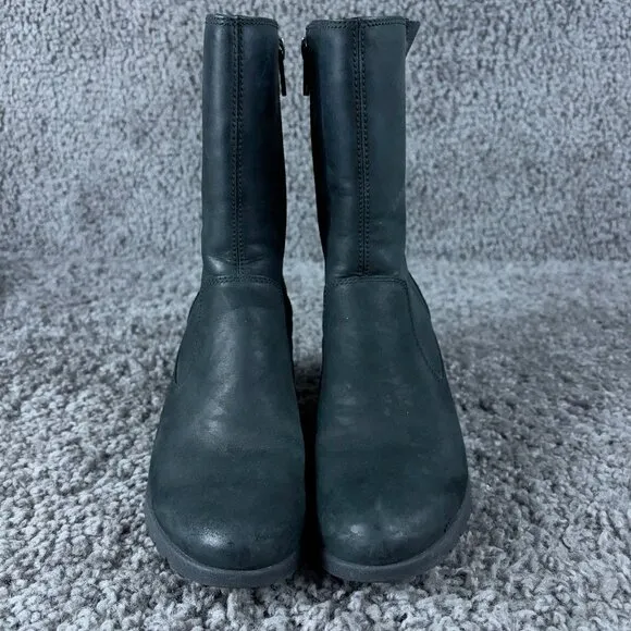 Ugg Joely Wedge Boots Womens Size 6 Black Leather Waterproof Wool Lined Mid Calf