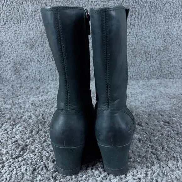 Ugg Joely Wedge Boots Womens Size 6 Black Leather Waterproof Wool Lined Mid Calf
