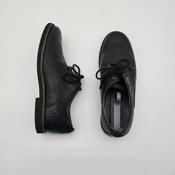 UGG Shoes Mens 11 Black Klayton Oxford Loafer Slip On Leather Lace Up Shearling