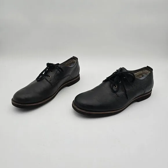 UGG Shoes Mens 11 Black Klayton Oxford Loafer Slip On Leather Lace Up Shearling