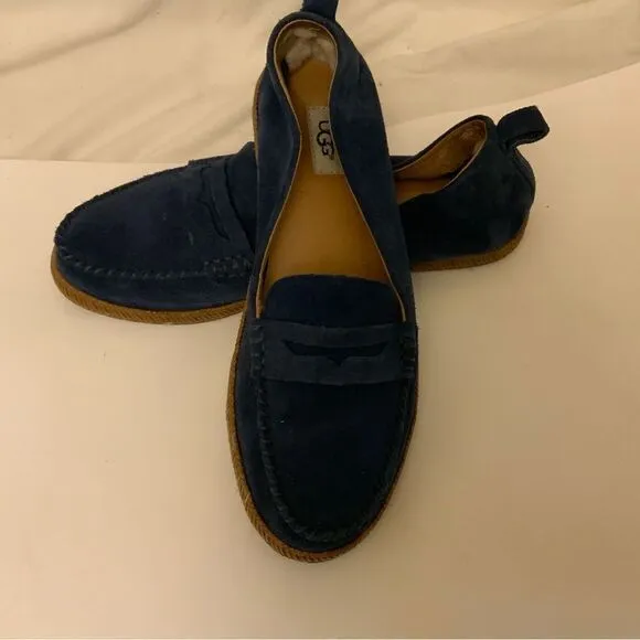 UGG Shoes Womens 10 Charlie Slip On Loafers 1019131 Blue Suede Low Top Round