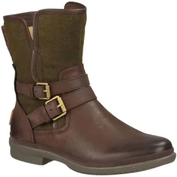 UGG Simmens Leather Waterproof Boots Brown and Green Size 8