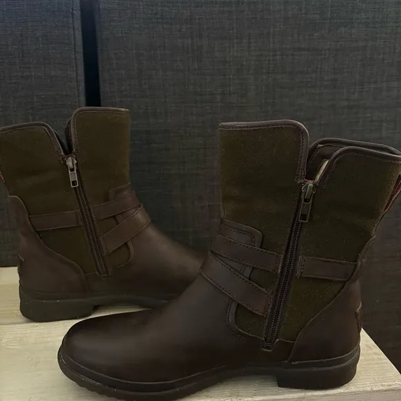 UGG Simmens Leather Waterproof Boots Brown and Green Size 8