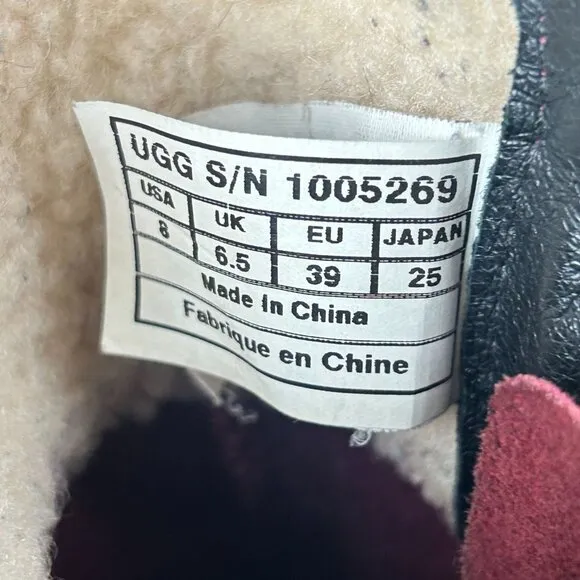 UGG Simmens Waterproof Biker Boots Womens 8 Black Leather Pull On Shearling