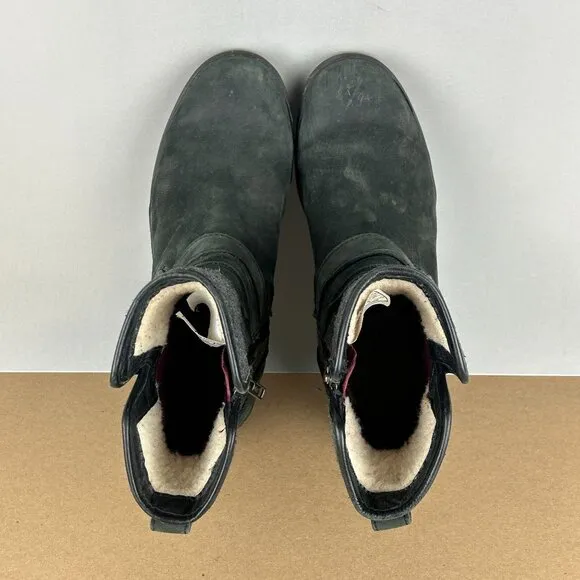 UGG Simmens Waterproof Biker Boots Womens 8 Black Leather Pull On Shearling