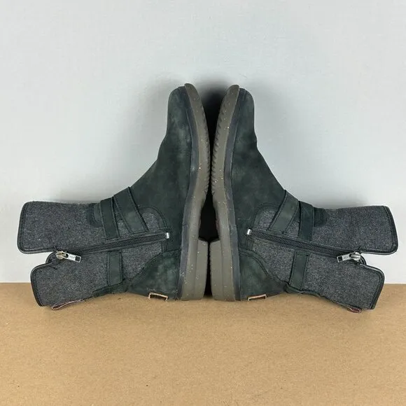 UGG Simmens Waterproof Biker Boots Womens 8 Black Leather Pull On Shearling