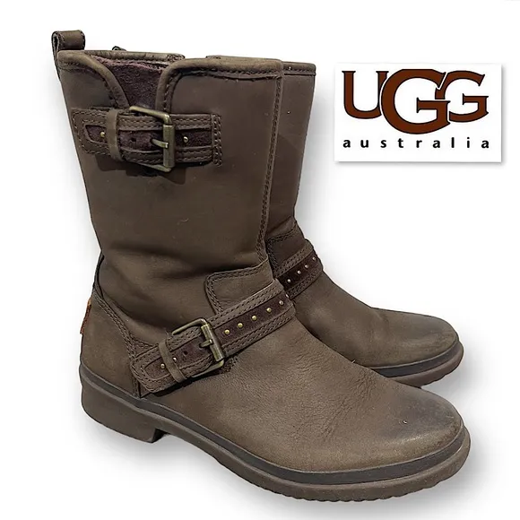 UGG Women's Jenise Winter Waterproof Insulated Rain Boots Stout Brown Size 5M US