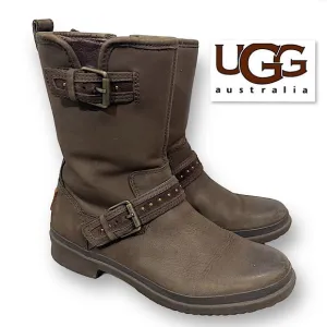UGG Women's Jenise Winter Waterproof Insulated Rain Boots Stout Brown Size 5M US