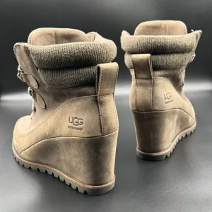 UGG Women's Kriston Mole Brown Waterproof Leather Wedge Boots