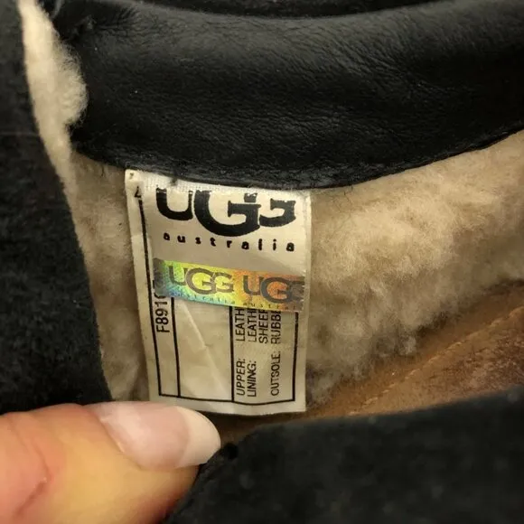 Ugg Women's Size 7 Oleander Black Suede Slip On Clog Moccasin Leather Shoes
