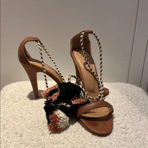 Ulla Johnson Elegant Brown Heeled Sandals with Tassel Accents