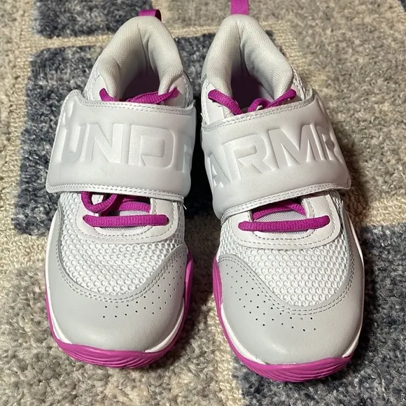 Under Armour 4Y Big Girls Sneakers Shoes Velcro Strap Lace Up New 4 Pink Gray