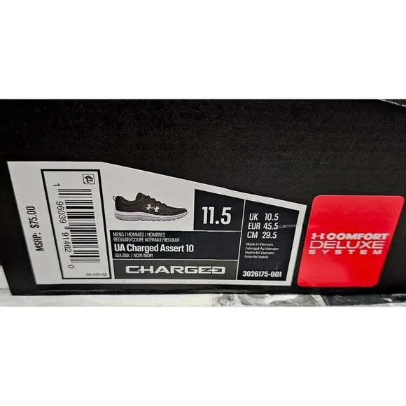 Under Armour Charged Assert 10 Black Men's Running Shoes Size 11.5